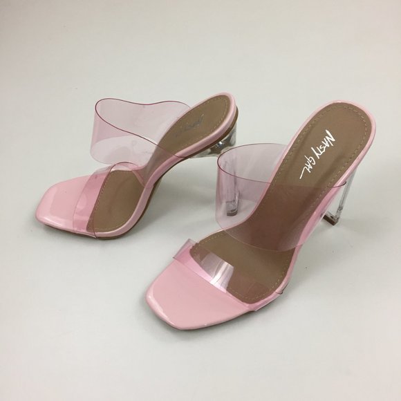 NWOB NASTY GAL Clear Block Heel Pink Transparent Straps Shoes - Picture 4 of 9